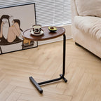 C-Shaped Side Table, Modern Minimalist Wooden Tray End Table, Mobile Snack Table with Wheels for Sofa, Coffee Cup & Fruit Stand