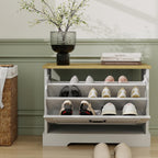 RASOO Flip Drawer Shoe Cabinet for Kids, 3-Tier Shoe Organizer Storage Cabinet with 2 Adjustable Shelves, Space-Saving Hidden Shoe Rack Bench for Entryway Hallway