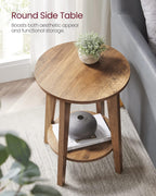 VASAGLE MAEZO Collection - Side Table, 2-Tier Small Round End Table, Nightstand with Tapered Legs, Curved Transitions, for Small Spaces, Living Room, Bedroom, Honey Brown ULET283T41