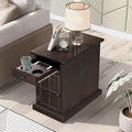 Traditional Wood End Table with Charging Station, Modern Vintage Sofa Chair Side Table Nightstand with Storage & Drawer for Living Room Bedroom, No Assembly, Antique Espresso