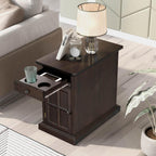 Traditional Wood End Table with Charging Station, Modern Vintage Sofa Chair Side Table Nightstand with Storage & Drawer for Living Room Bedroom, No Assembly, Antique Espresso