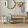 Roundhill Furniture Prato Two-Tone Distressed Oak Wood Dining Bench, Antique White