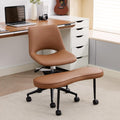 Ergonomic Cross Legged Office Chair with High Lumbar Support - Adjustable Height Kneeling Desk Chairs for Meditation, ADHD & Yoga - Wide Criss Cross Chair with Wheels, Brown