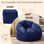 Big Bean Bag Chairs for Adults, Comfy Faux Fur Giant Bean Bag Chair | Fluffy Bean Bags with Back Support & Foam Filled, Reading Beanbag Chair for Living Room Bedroom, Apartment, Dark Blue