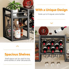 Wall Mounted Wine Rack with Glass Holder, Wood-Metal Retro Bar Shelf, Wine Bottles Display Wall Storage for Kitchen Dining Room Home Bar, Black