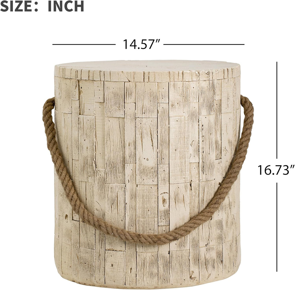 Merax Outdoor Wood Grain Rustic MGO Side Table with Realistic Wood Vibe & Simulated Braided Cord, Cylindrical End Table for Home, Office, Living Room & All-Weather Patio Outdoor Decor