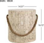 Merax Outdoor Wood Grain Rustic MGO Side Table with Realistic Wood Vibe & Simulated Braided Cord, Cylindrical End Table for Home, Office, Living Room & All-Weather Patio Outdoor Decor