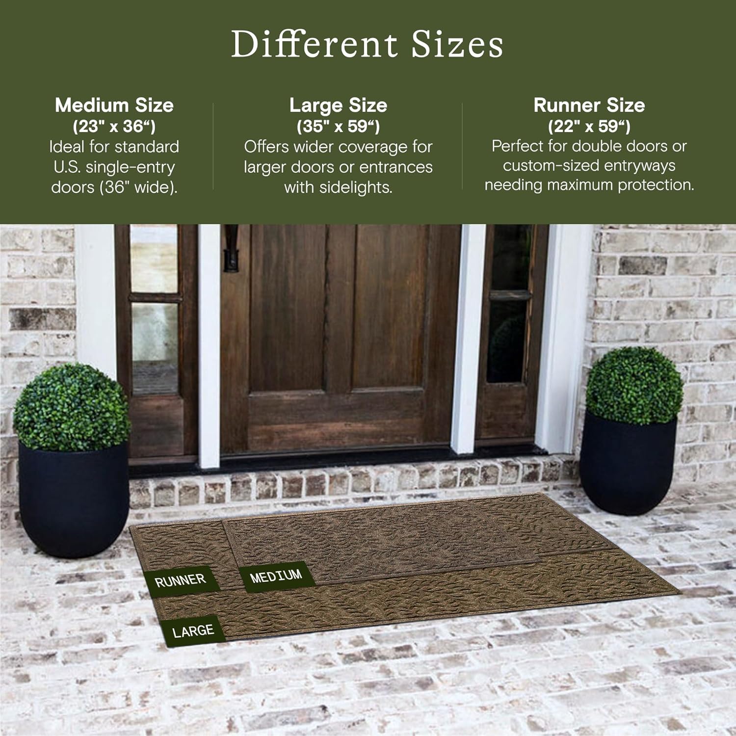 WaterHog Boxwood Front Door Mat Indoor Outdoor Entrance, Absorbent All-Weather Doormat with Non-Slip Rubber Backing, Dirt & Moisture Trapper, Low Profile & Easy Clean, Made in USA, 23"x36" Camel