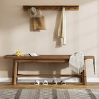 55" Solid Wood Bench, Farmhouse Long Bench Seat for Entryway, Dining Room, Living Room, Solid Wood, Dark Brown