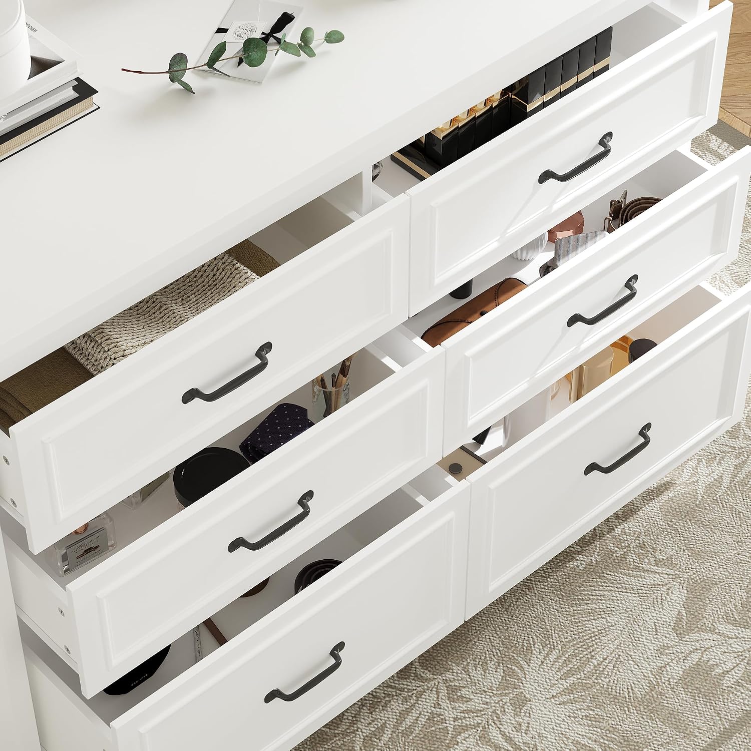 FUFU&GAGA Closet Island with 12 Drawers, Storage Bench with Cushion & Flip Door for Walk-in Closet, Shoe Bench Seating Island with Hidden Storage for Dressing Room, White, 61.9”W x 27.6”D x 32.6”H