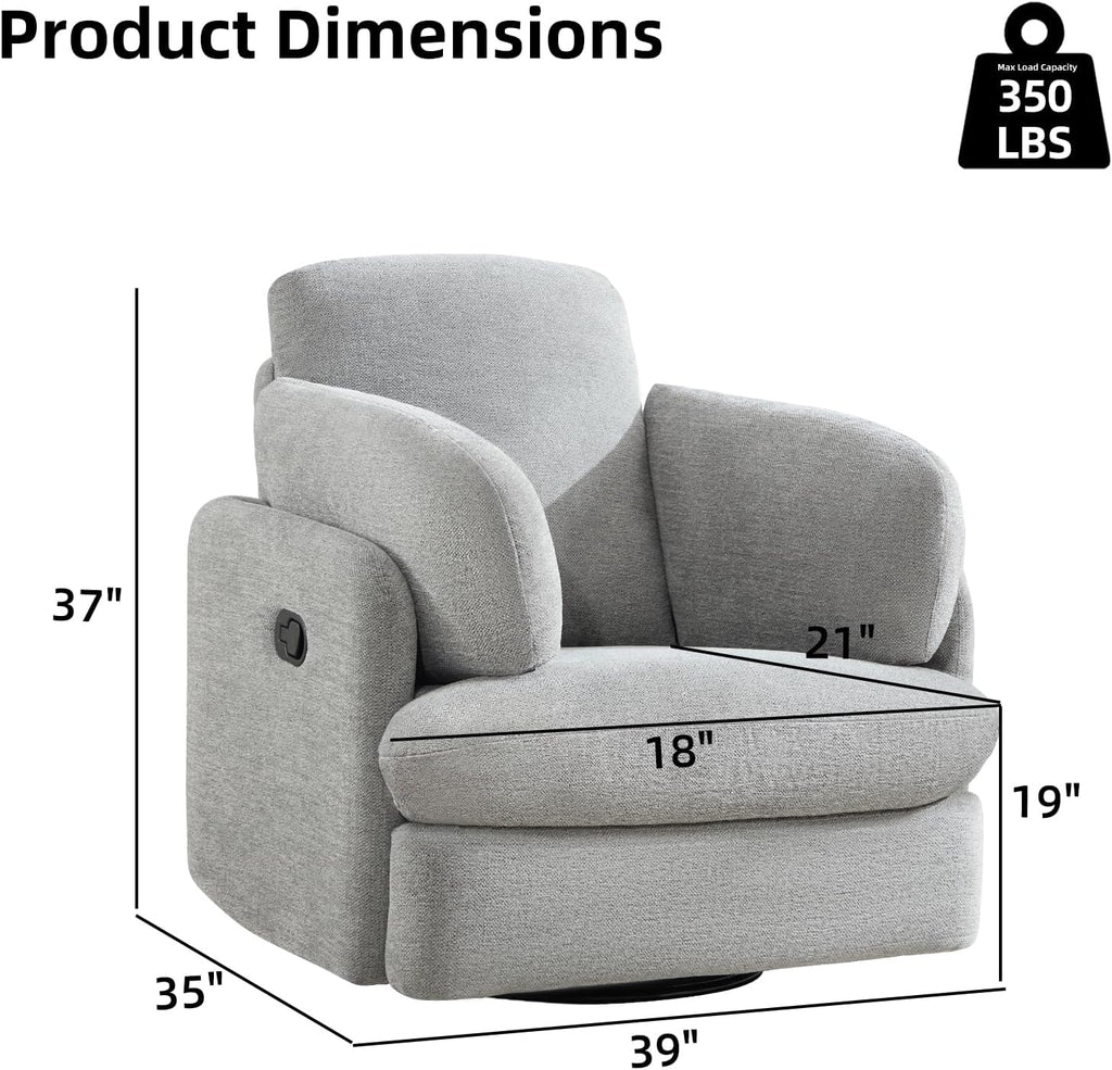 CANMOV Swivel Rocker Recliner, Manual Recliner Chair for Adults, Nursery Glider Rocking Chair with 2 Bolster Pillows and Hidden Storage, Light Grey