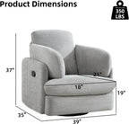 CANMOV Swivel Rocker Recliner, Manual Recliner Chair for Adults, Nursery Glider Rocking Chair with 2 Bolster Pillows and Hidden Storage, Light Grey