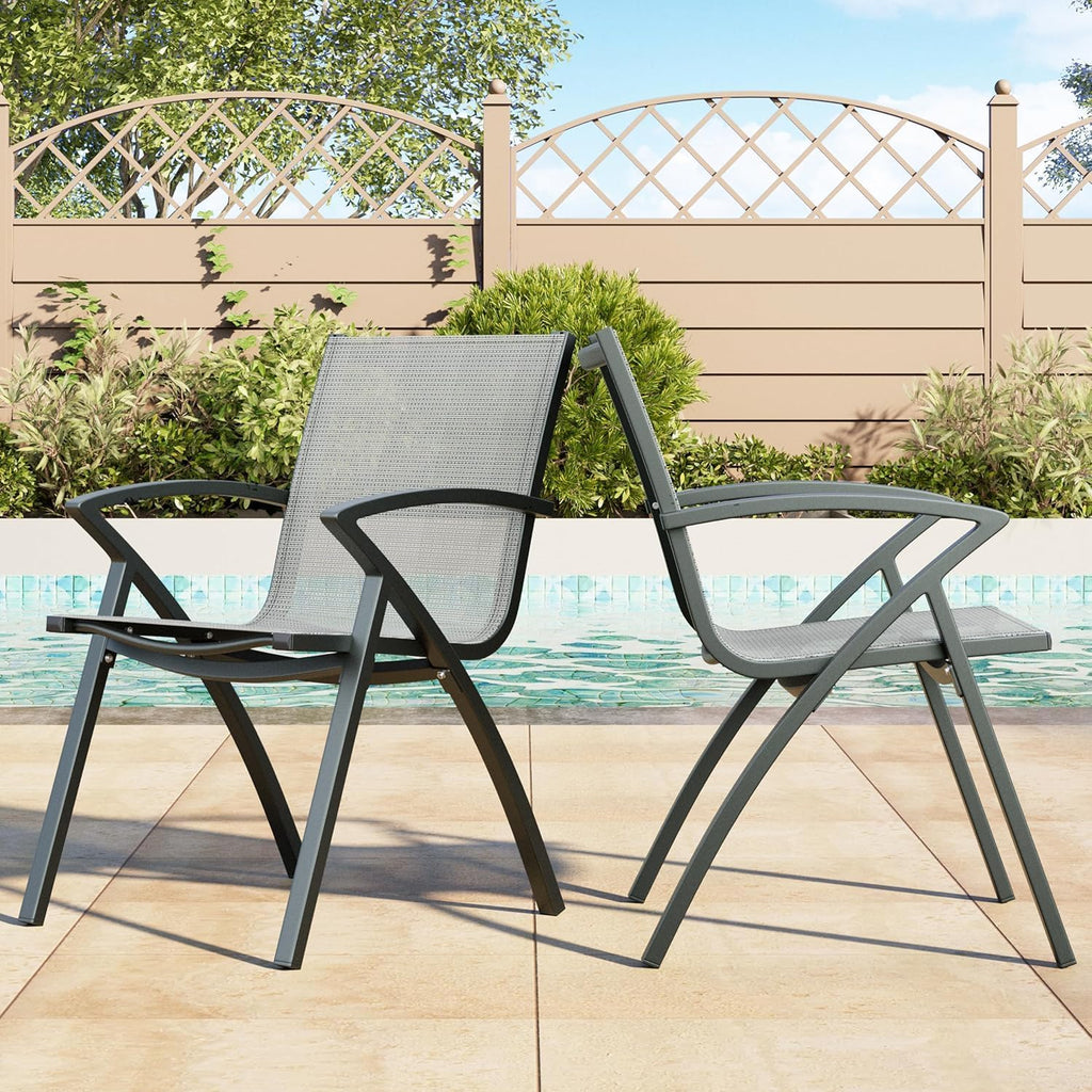 Set of 2 Outdoor Patio Chairs with Lightweight Frame & 100° Adjustable Back, Aluminum Sling Back Dining Chairs with Extra Wide Seat and Armrest for Garden Camping Beach Deck Poolside