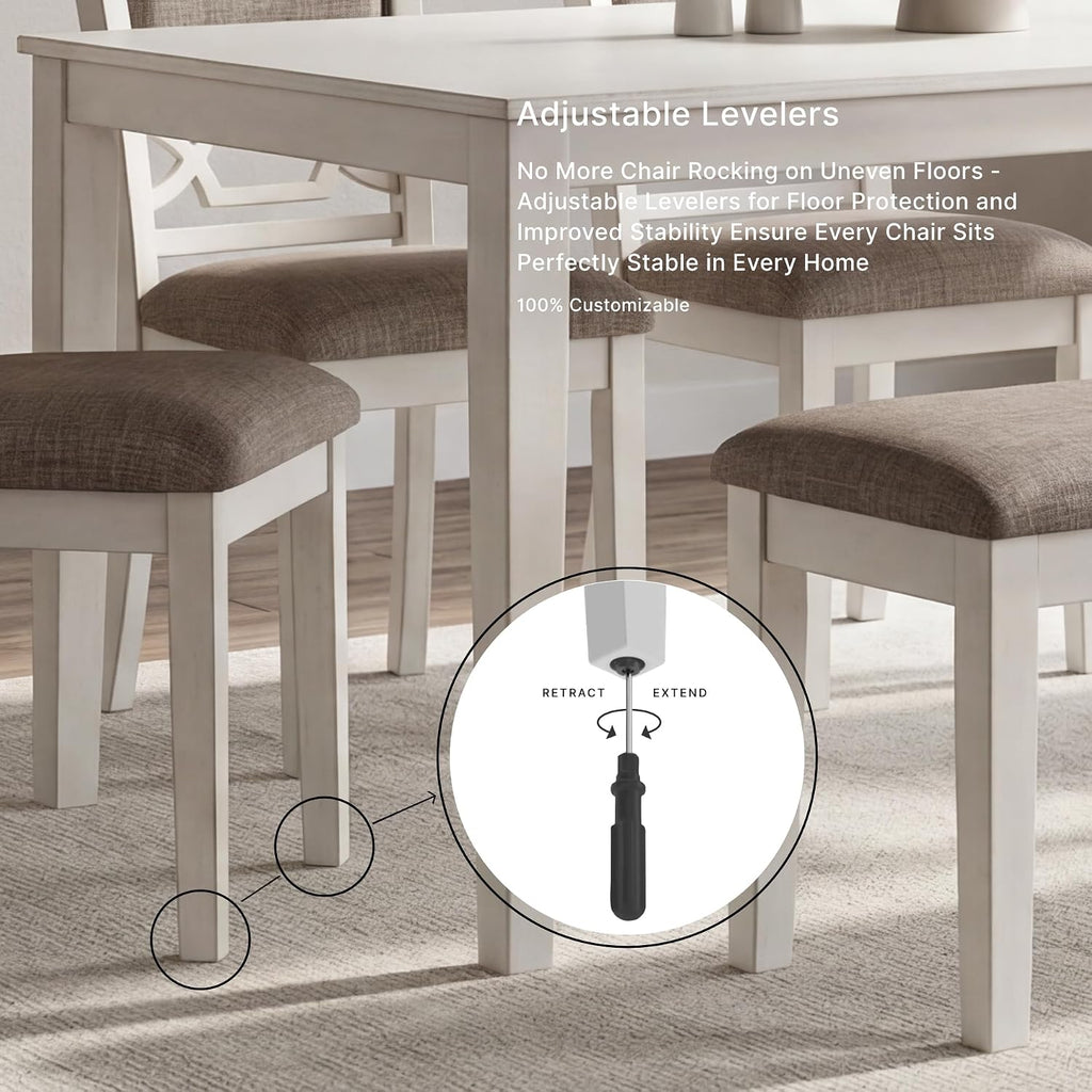 Signature Design by Ashley Erinberg Casual Dining Table with 4 Armless Upholstered Chairs and Bench, Set of 6, White & Light Gray