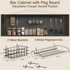 71" Pantry Cabinet, 54" Wide Kitchen Cabinet with Charging Station, Kitchen Hutch Storage with Pegboard and LED Light, Large Pantry Cabinets with Adjustable Shelves & Wine Rack for Dining Room, Black
