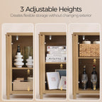 OAKHAM HOME Oxford Storage Cabinet Fluted Sideboard Buffet with Adjustable Shelves, Modern Accent Console Set of 3 (Golden Oak)
