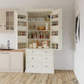 Farmhouse Kitchen Pantry,Extra Large Kitchen Pantry Cabinet, Freestanding Tall Cupboard Storage Cabinet with 3 Adjustable Shelves, 8 Door Shelves, 3 Drawers for Dining Room (Cream)