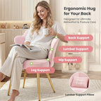 BestGlory Petal Makeup Vanity Chair with Back, Flower Chair Comfy No Wheels for Girls Women, Makeup Chair with Golden Metal Legs & Lumbar Pillow for Living Room/Makeup Room/Bedroom/Home Office - Pink