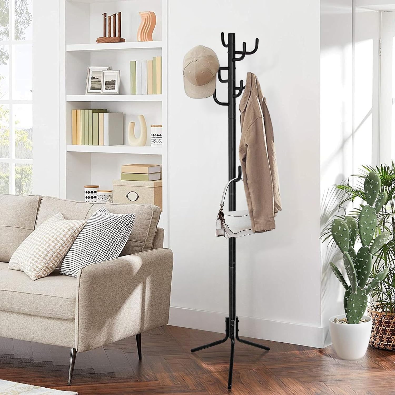Standing Coat Rack, Metal Coat Rack Freestanding with 9 Hooks, Coat Tree, Modern Coat Hanger Stand for Entryway,Bedroom, Hallway, Office, Perfect for Hats, Bags, Clothes, Black