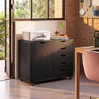 DEVAISE Mobile File Cabinet, 5-Drawer Wood Storage Chest with Door, Printer Stand for Home Office, Black