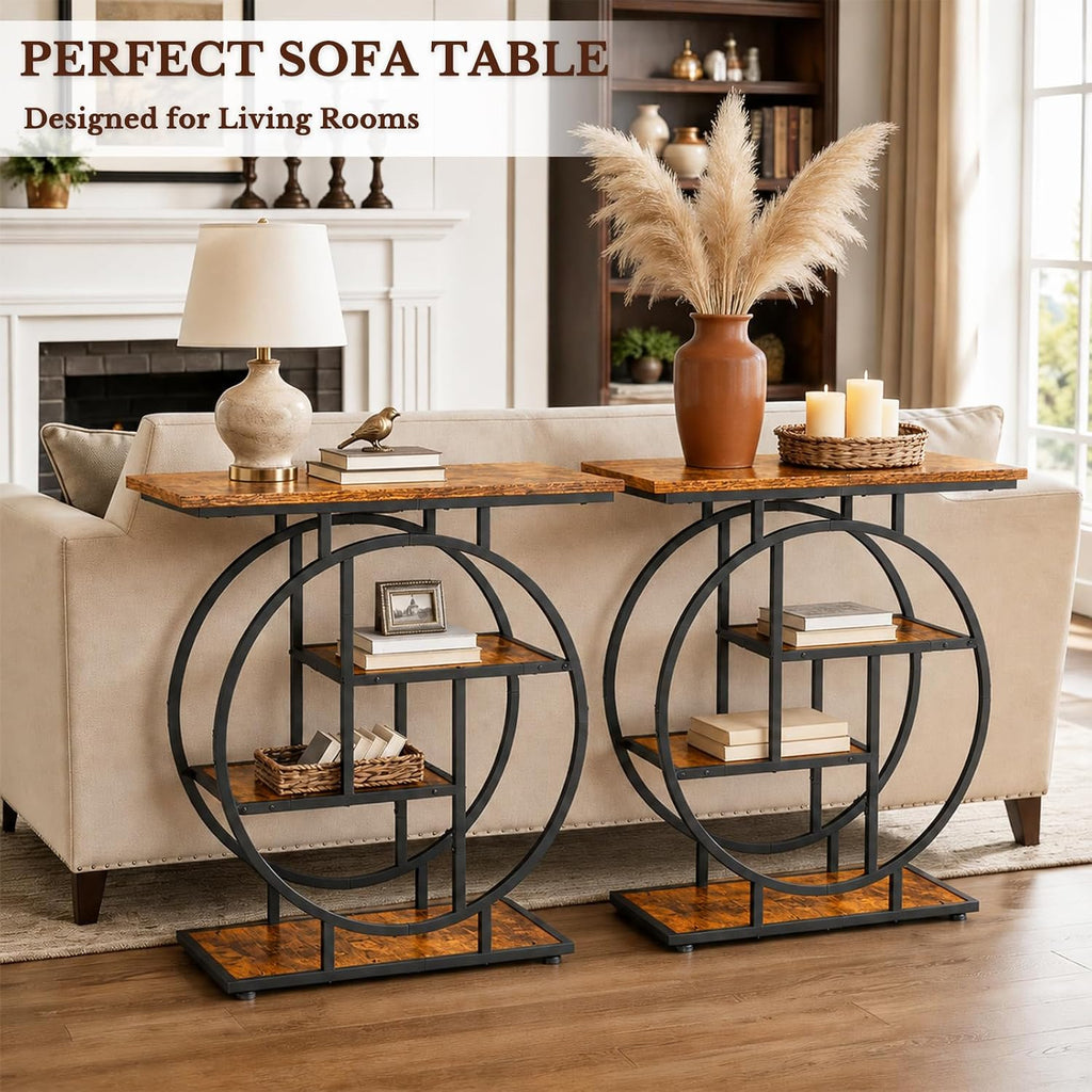 Small Entryway Console Table, 31.5" Narrow Sofa Table Behind Couch with Modern Curved Metal Frame, Skinny Wood Entry Table for Hallway, Entrance, Living Room, Wall, Foyer, Front Door, Rustic Brown