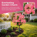 Outdoor Artificial Simulated Trees 2-Piece Set, UV-Resistant Simulated Boxwood Fake Shrubs with Ground Stakes for Outdoor Porch & Garden Decoration (Pink)