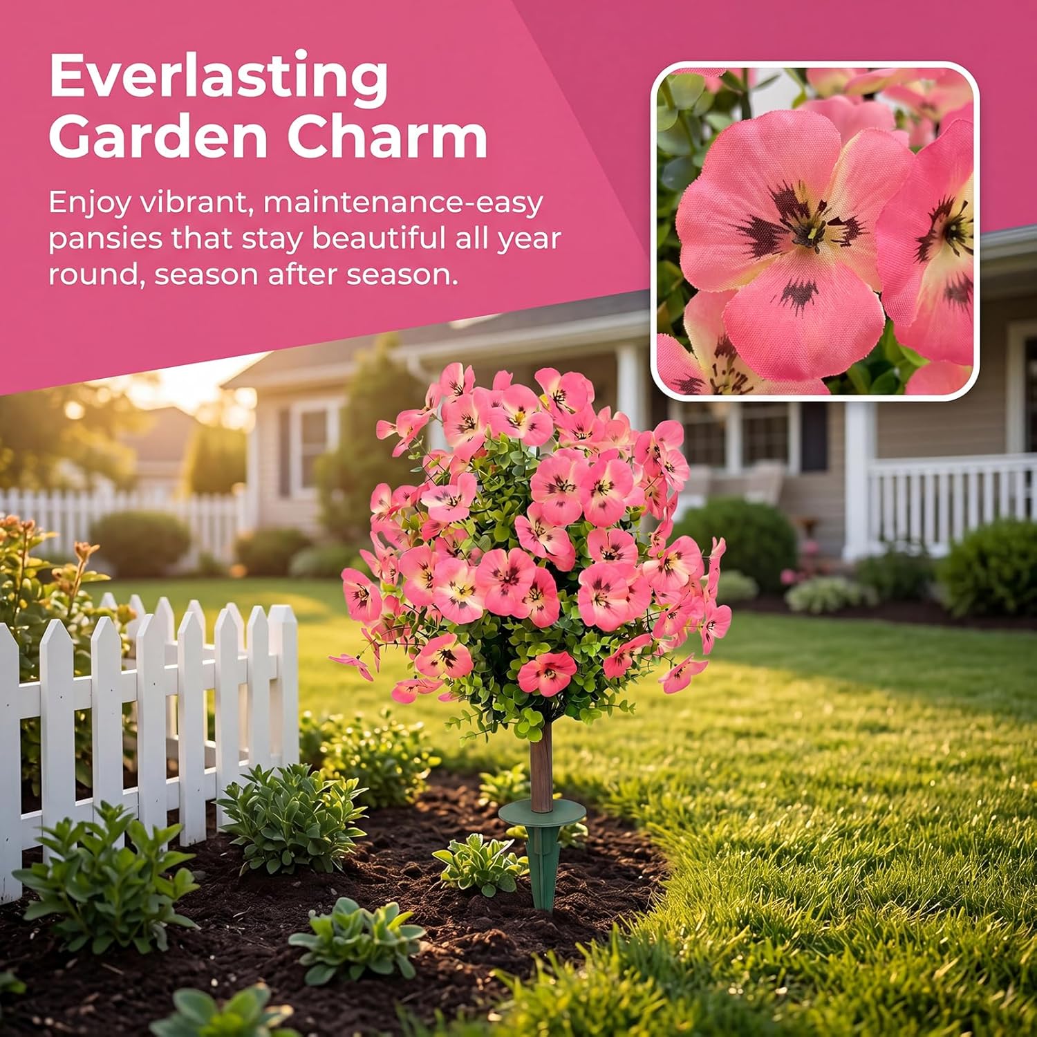Outdoor Artificial Simulated Trees 2-Piece Set, UV-Resistant Simulated Boxwood Fake Shrubs with Ground Stakes for Outdoor Porch & Garden Decoration (Pink)