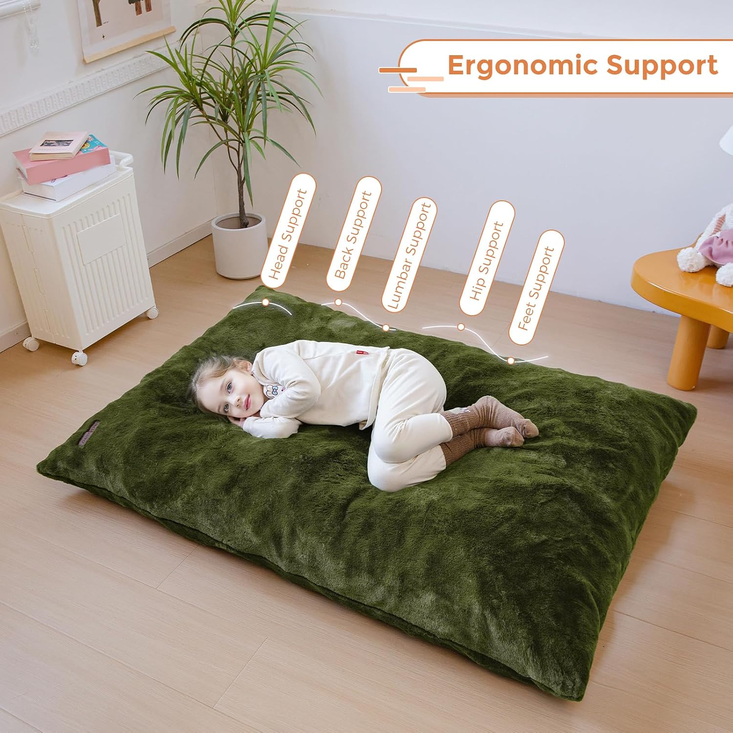 MAXYOYO 3 in 1 Kids Bean Bag Chair, Child Floor Sofa for Gaming, Reading, Faux Fur Floor Couch with High-Density Foam Filling for Living Room Bedroom