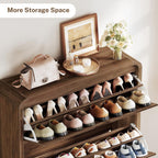TEENFON Shoe Cabinet with 3 Flip Drawers & Adjustable Shelves, Narrow Freestanding Shoe Storage Cabinet for 18-27 Pairs, Hidden Slim Shoe Rack Cabinet for Entryway, Walnut