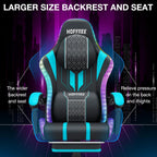 HOFFREE Led Gaming Chair with Speakers and Massage Video Game Chair Big and Tall for 400lbs with Footrest Reclining High Back Computer Desk Chair Blue and Black