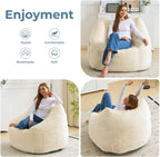 Giant Bean Bag Chair for Adults,Oversized Bean Bag with Filling Plush Fluffy,BeanBag Floor Sofa Chair with with Back Support for Living Room, Bedroom, Reading,Beige