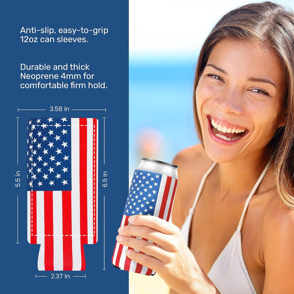 QualityPerfection Slim Can Coolers Sleeves (6 Units) Insulated, Beer/Energy Drink Premium Neoprene 4mm Thickness Thermocoolers for 12 oz Skinny Beverage Can Covers (Gulf of America)
