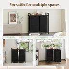 Laundry Sorter, Freestanding Black Hamper Basket, 2 Section Organizers and Storage, Pull-Out Fabric Bags, 100lb Capacity MDF Shelf, Metal Frame, 48L Bags, 26.8x13x28.5 Inch