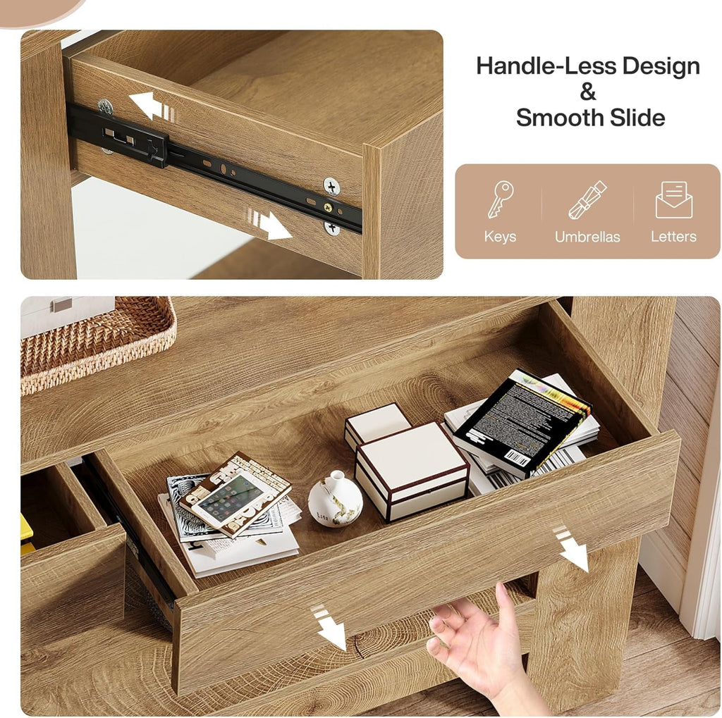 Tribesigns 63 Inch Entryway Table with 2 Drawers, Farmhouse Console Table with Storage Shelf, Long Sofa Table Behind Couch for Living Room, Hallway, Foyer, Brown