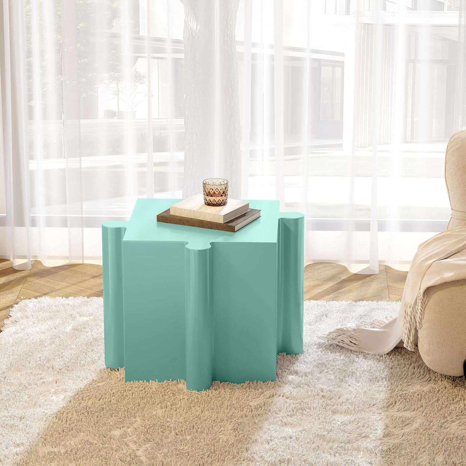 Modular Puzzle Side Tables for Small Spaces: 3-in-1 Interlocking MGO Tables with 200lb Capacity - Indoor & Outdoor Use for Apartments & Patios - Light Green Color