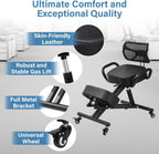 Ergonomic Kneeling Chair Height-Adjustable with Lockable Wheels & Armrests 220 Lbs Capacity Postures Chair with Back Support for Desk Home Meditation Black with Backrest