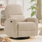 Power Swivel Rocker Recliner, Swivel Glider Nursery Electric Recliner Chair with Lumbar Support, Upholstered Rocking Recling Chairs for Adults Nursery, Living Room, Bedroom, Corduroy Camel