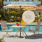 42" Outdoor Patio Table Dining Table All Weather Metal Round Patio Dining Table with Adjustable Umbrella Hole Patio Furniture for Lawn Garden Backyard, Sandshell