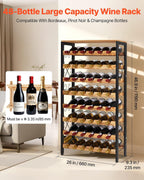 VEVOR 48 Bottle Wine Rack,8-Tier Iron Wine Bottle Holder with Wood Table Top,Freestanding Floor Display Wine Storage Shelves,for Kitchen Pantry, Cellar, Bar, Dining Room,26''L X 9.3''W X 46.9''H