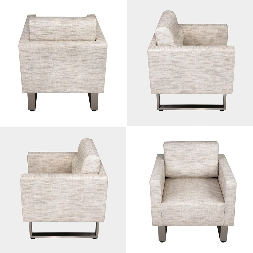 LUCKYERMORE Waiting Room Chair Set of 2 Large Guest Club Chairs for Studio Office Reception Couch, Lobby Lounge Accent Chairs Soft Leather Side Arm Chair Sofa for Bedroom Living Room, Beige+White