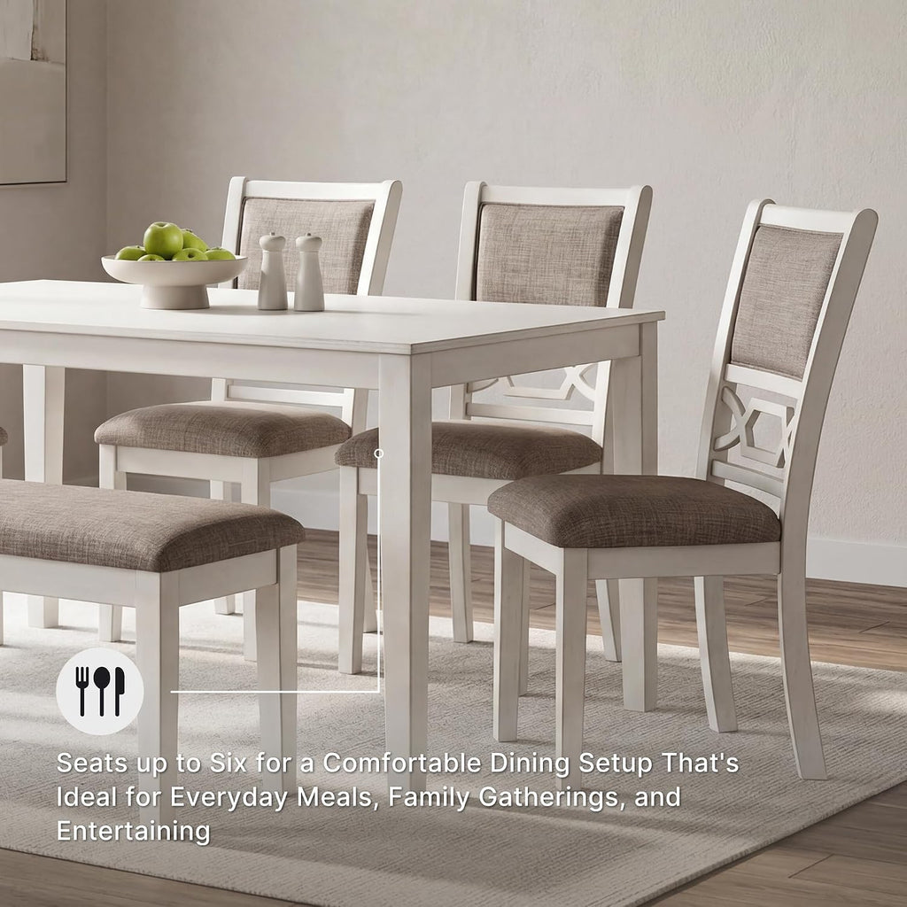Signature Design by Ashley Erinberg Casual Dining Table with 4 Armless Upholstered Chairs and Bench, Set of 6, White & Light Gray