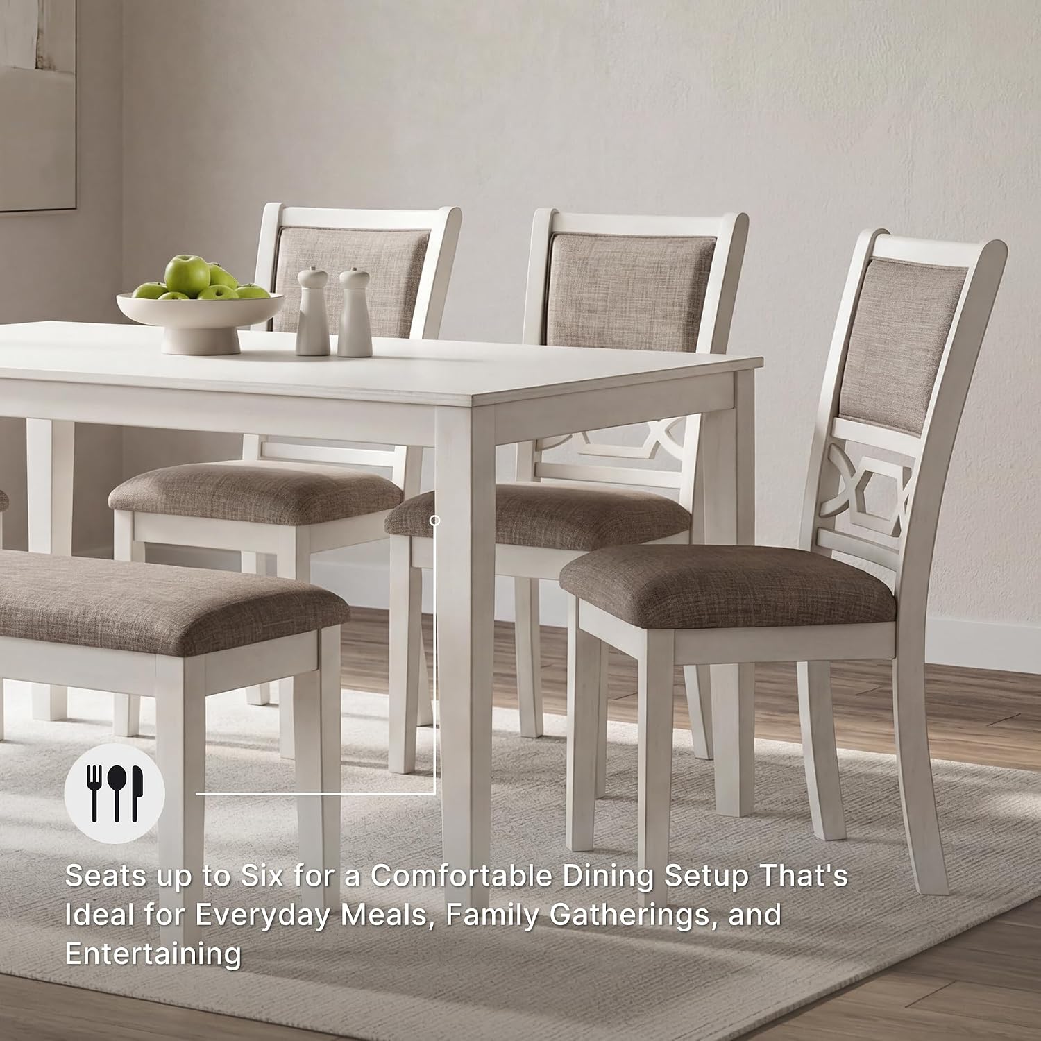 Signature Design by Ashley Erinberg Casual Dining Table with 4 Armless Upholstered Chairs and Bench, Set of 6, White & Light Gray