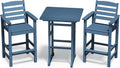 SERWALL 3 Pcs HDPE Bar Height Adirondack Chairs and Table Set, Blue