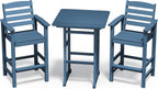 SERWALL 3 Pcs HDPE Bar Height Adirondack Chairs and Table Set, Blue