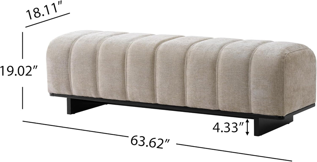 Christopher Knight Home Lamie Chenille Upholstered Dining Bench, Wooden Entryway Bench, Long Sofa Footstool for Living Room, Bedroom End of Bed Bench, Oatmeal+Black