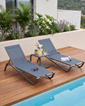 Outdoor Aluminum Textilene Chaise Lounge,2 Pieces Patio Lounge Chairs with Iron Side Table,6 Adjustable Positions, Stackable & Easy Assembly,400lbs Capacity,Breathable for Pool,Deck,Balcony,Navy Blue