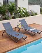 Outdoor Aluminum Textilene Chaise Lounge,2 Pieces Patio Lounge Chairs with Iron Side Table,6 Adjustable Positions, Stackable & Easy Assembly,400lbs Capacity,Breathable for Pool,Deck,Balcony,Navy Blue