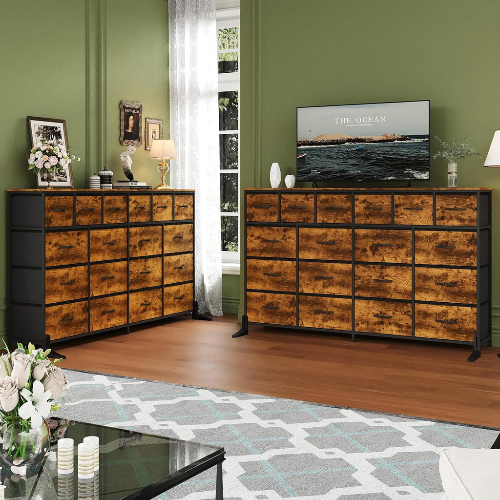 IDEALHOUSE 63'' Long Dresser with 18 Drawers for Bedroom - 18 Drawer Fabric Dresser TV Stand - Large Chest of Drawers for Living Room