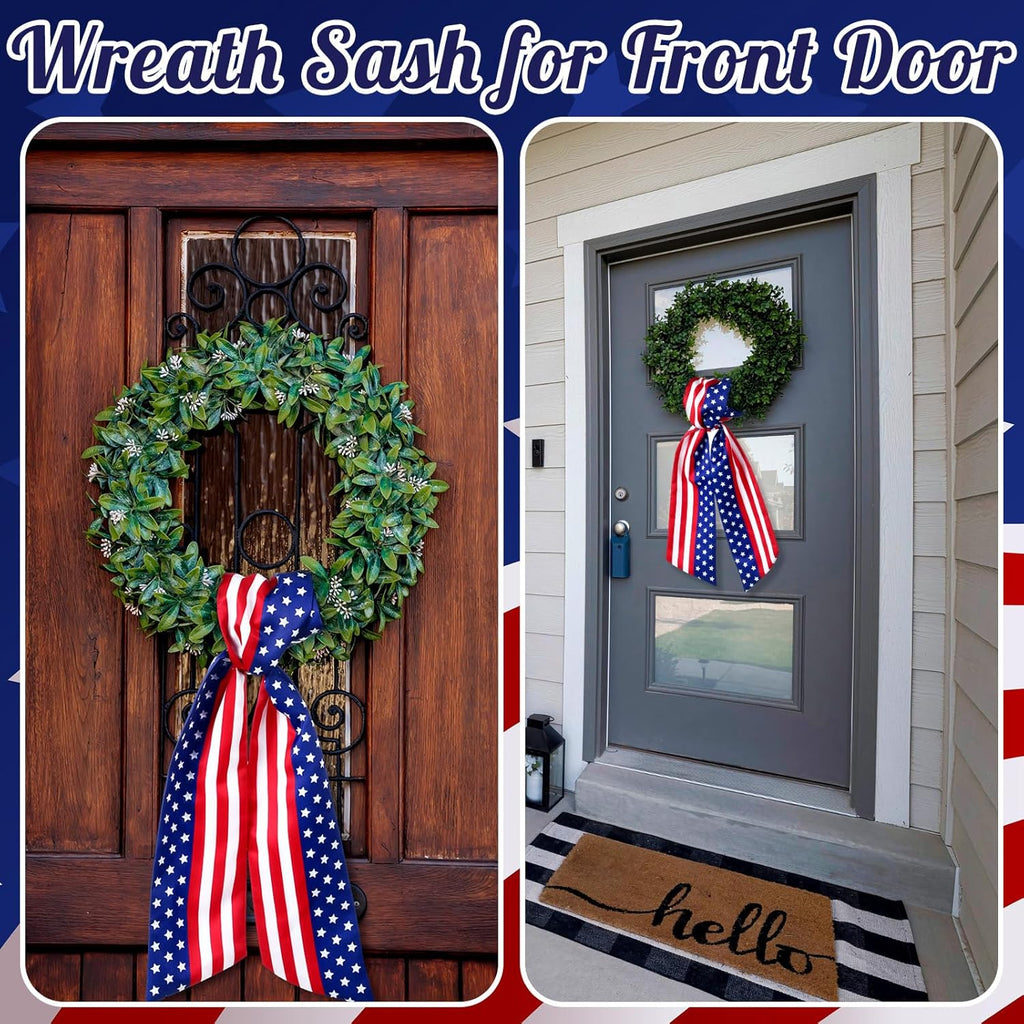 VitalCozy 2 Pcs Wreath Sash for Front Door Wreath Sash Garland Ribbon Accessories for Embroidery Monogram Outdoor Indoor Xmas Party Yard Doorway 4.5" W x 56" L(Red and Blue,Patriotic)