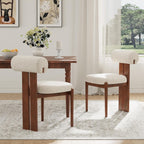 MALOL Modern Wooden Dining Chairs Set of 6, Upholstered Fabric Kitchen Chairs with Sculptural Backrest, Mid-Century Farmhouse Dining Room Chairs with Solid Wood Legs, Beige
